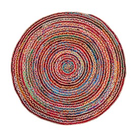 RIANGI - 3' Round Handwoven Jute Chindi Area Rug - Colorful Boho Rugs for Living Room - Hand Braided Multicolor Bohemian Rug for Farmhouse, Bedroom, Dining Room, Classroom, Hallway, Kitchen, Office