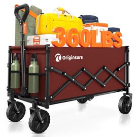 Originsure Collapsible Wagon Cart Foldable - Lightweight Portable Heavy Duty Folding Beach Wagons with Wheels - Outdoor Utility Carts for Grocery, Camping, Shopping, Sports with Large Capacity - Red