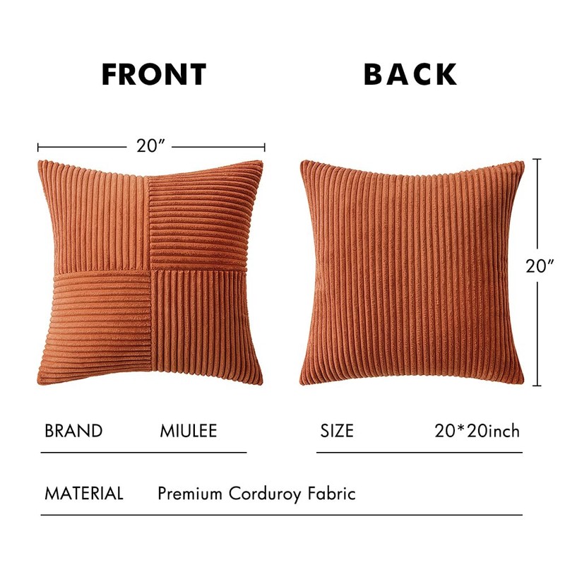 MIULEE Rust Corduroy Pillow Covers Pack of 2 Boho Fall