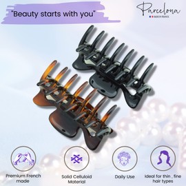 Parcelona-Francés Clásico Mediano 3" Celuloide Antideslizante Agarre Cubierto Mandíbula de resorte Pinza para el cabello Estilo duradero Accesorios para el cabello Mujeres Sujeción fuerte Niñas Pinzas