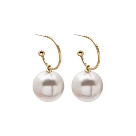 Bridal Large Pearl Drop Dangle Earrings Half Open Hoop Earrings with Pearl Pendant Wedding Ear Jewelry for Women and Girls (White, One size)