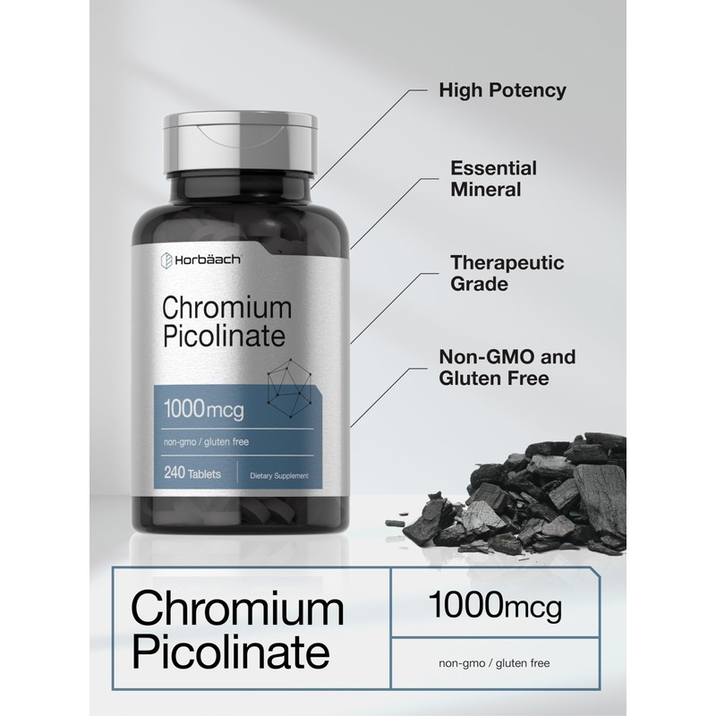 Horbaach Chromium Picolinate 1000mcg | 240 Tablets | Vegetarian Formula