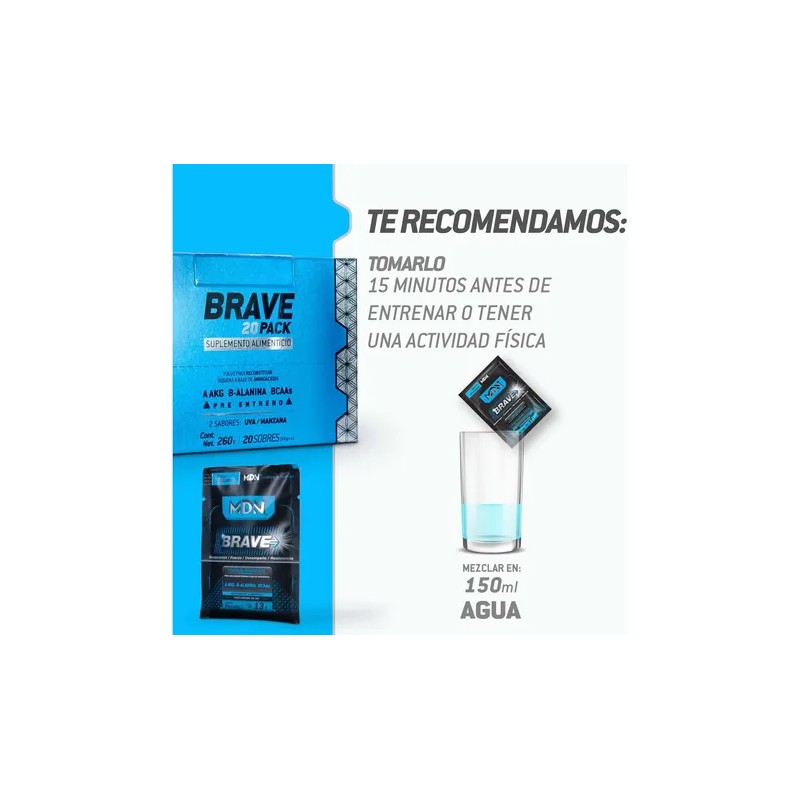 Pre Entreno Oxido Nítrico, Brave, 20 Pack Mdn Sports