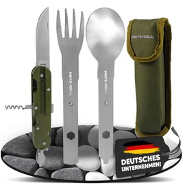 Outdoor German Army Cutlery Stainless Steel Camping Cutlery Set 5 Pieces Camping Cutlery Set
