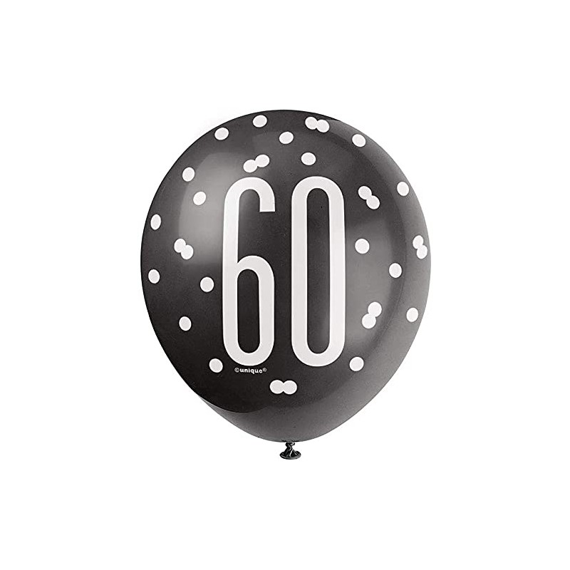Dazzling 60th Glitz Black, Silver & White Premium Latex Balloons