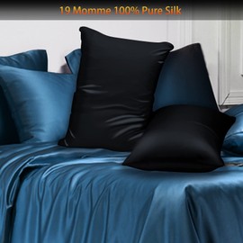 Mulberry Silk Pillowcase 2 Pack for Hair and Skin,with Hidden Zipper.Both Sides 19 Momme Allergen Proof Soft Breathable Smooth Silk Pillow Cover (Standard, Black)