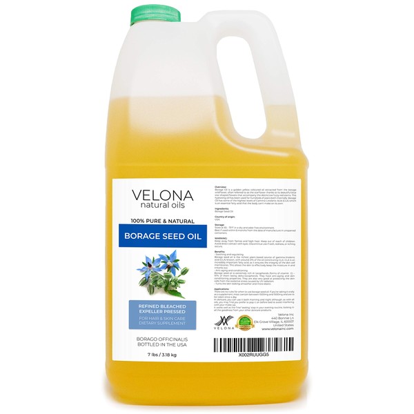 velona Borage Seed Oil 7 lb | 100% Pure and Natural Carrier Oil | Refined, Cold pressed | Skin, Face, Body, Hair Care | Use Today - Enjoy Results