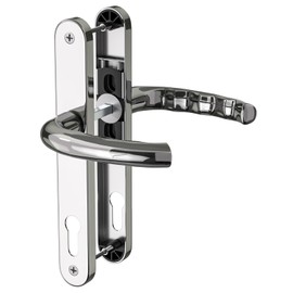 GANZTECH 1 Set Chrome Plating UPVC 304 Stainless Steel Door Handle, 92mm PZ (Centres),Backplate 243mm,210mm Screw to Screw,Chrome Plating Replacement PVC Door Handle