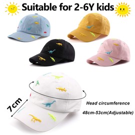 2-6 Years Summer Children's Baseball Cap Dinosaur Baseball Cap Snapback Cotton Sun Hat Outdoor Hat Adjustable Baseball Cap for Boys Girls Baby Golf Cap Sports Hat Anti-UV Summer Hat, White