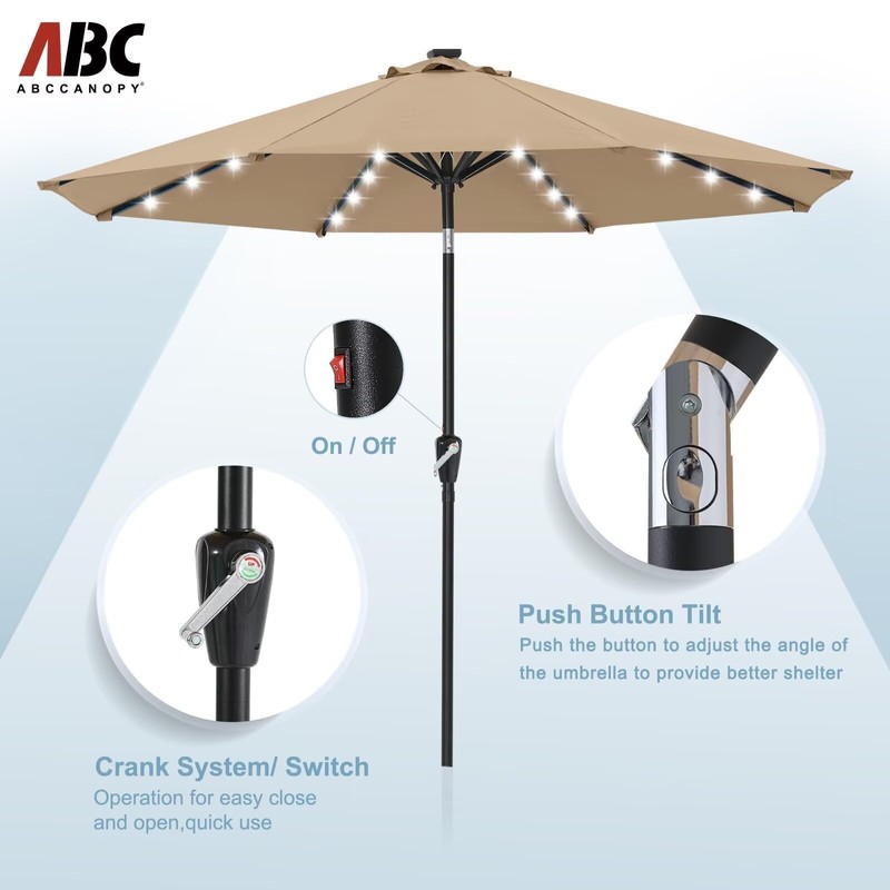 ABCCANOPY Outdoor 11FT Solar Led Patio Umbrellas with 32LED Lights