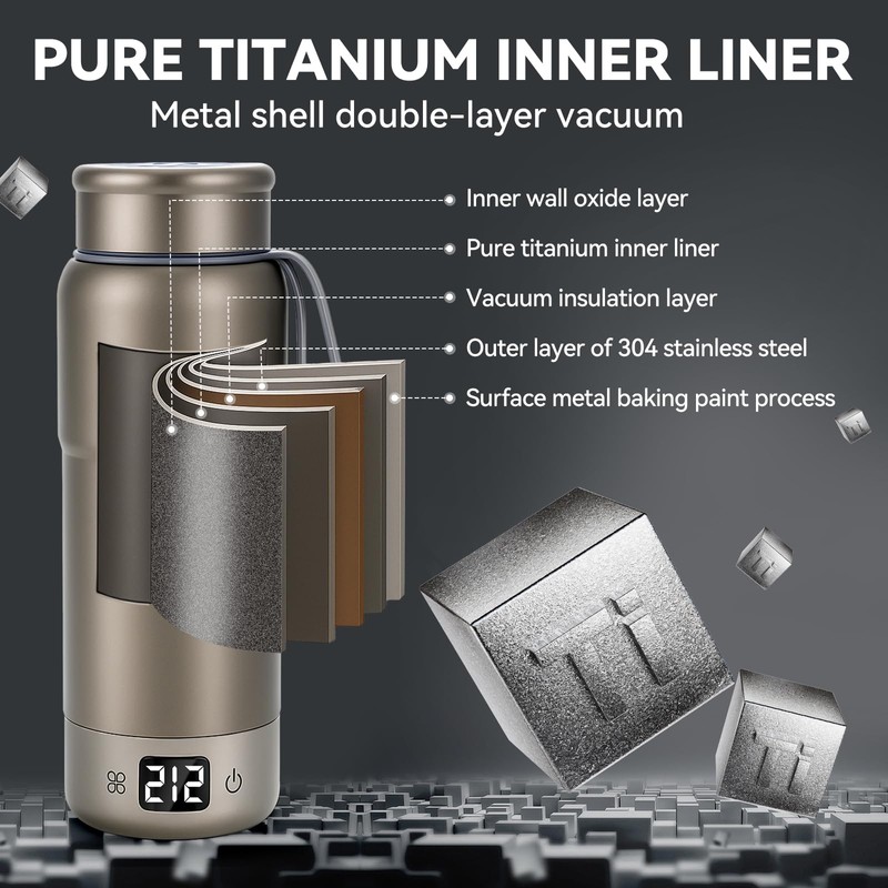 Pure Titanium Travel Kettle,Dual Voltage Portable Electric Kettle 110V-240V Smart