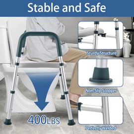 Raised Toilet Seat with Handles, Toilet Seat Riser for Seniors with Adjustable Height & Width, 400lb Cozy Padded Elevated Toilet Seat for Elderly, Handicap and Disabled, Fit Any Toilet