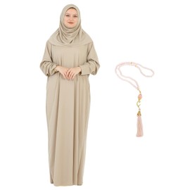 Modish Group Women Prayer Clothes With Hijab Muslim Outfits Long Robe Abaya Turkish Islamic Dresses Dubai Kaftan With Rosary (Mink, One Size)
