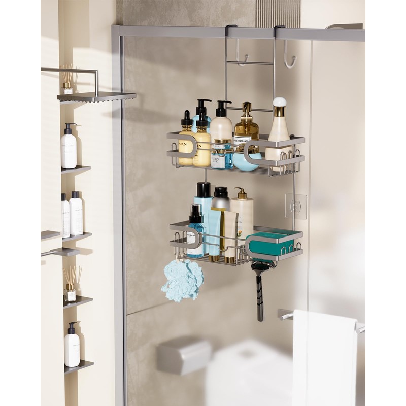 HapiRm Shower Caddy over Door- Hanging Shower Organizer with 14