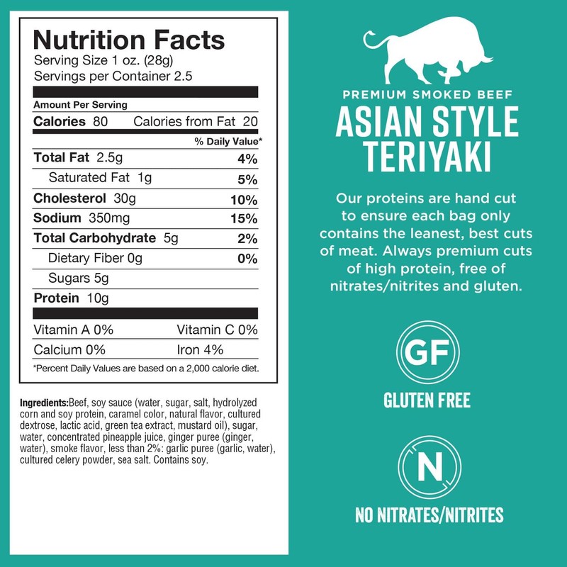 Chef's Cut Beef Jerky, Teriyaki, High Protein Meat Snack, 10g