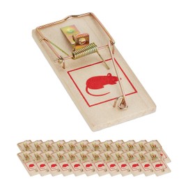 Relaxdays Mouse Traps Set of 25 Classic Mouse Traps Reusable Toxic Free Impact Trap Metal Hanger Wood Natural