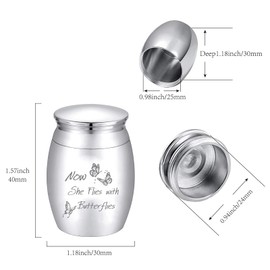 CREATCABIN Small Urn Ashes, Mini Urns, Keepsake, Memorial, Funeral Urn, Stainless Steel, Metal, Butterfly Funeral for Pet, Human, Dog, Cat, 4 x 3 cm Now Flies With Butterflies
