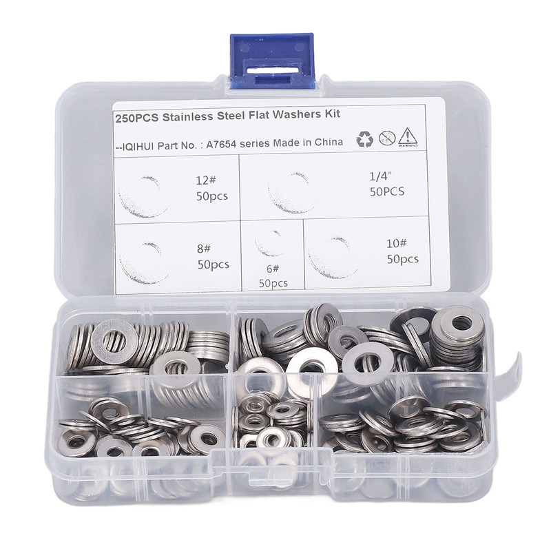 250PCS Flat Washer Kit Stainless Steel 5 Specifications Anti Corrosion