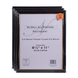 NuDell (3) 8.5" x 11" Economy EZ Mount Document Frame with Plastic Face VALUE PACK, Black w/Gold Trim