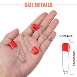 WILLBOND 50 Pieces Diaper Pins Safety 2.2 Inch Plastic Head Cloth Diaper Nappy Pins with Locking Closures Stainless Steel with Velvet Bag(Red)