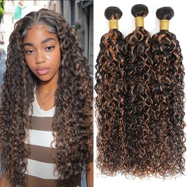 Dokksiiia Ombre Light Brown Curly Wave Human Hair Bundles P1B/30 Highlight 1b & 30 Piano Color Mix Curly Weave Bundles Double Weft Brazilian Human Hair Extensions 14 16 18 Inch