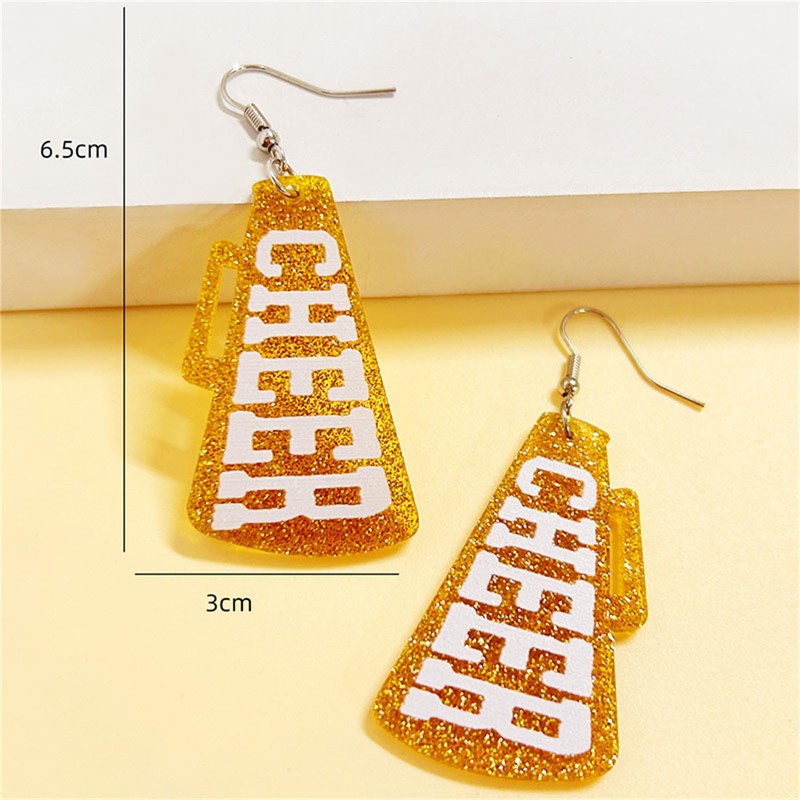 Dreuyet Glitter CHEER Megaphone Earrings for Women Lightweight Cheerleader Acrylic