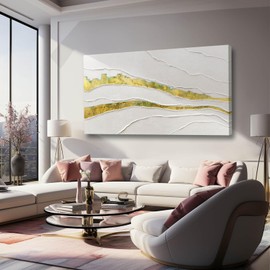 VAYIMDH Canvas Abstract Art White Large Wall Decorations for Living Room Gold Foil Abstract Wall Hanging Oil Painting for Office 29"x 58" Home Decor