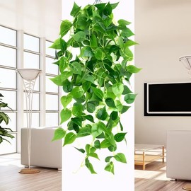 4 Piezas Plantas Colgantes Artificiales, Hojas de Hiedra Falsas, Plantas Artificiales Colgantes para Decoración de Interiores y Exteriores,...        
