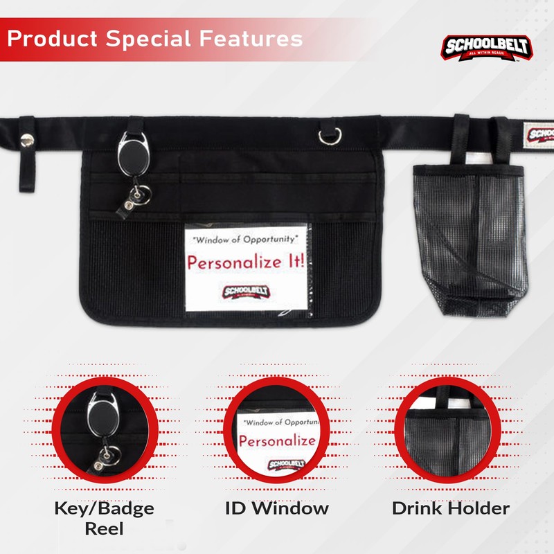 Schoolbelt Premium Teacher Apron / 8 Varied Pockets/ID Sleeve/Drink Pouch/Retractable