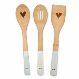 Cooksmart British Designed Homestead Bamboo Wooden Spoon Set of 3 | Wooden Cooking Spoons Set Made from Bamboo | Lovely Designed Wooden Cooking Utensils Set for Everyday Cooking