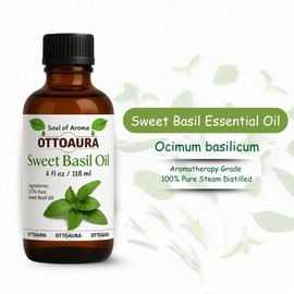 OTTO AURA Sweet Basil Essential Oil – 4 fl oz / 118ml – 100% Pure & Natural, Therapeutic Grade, Perfect for Diffuser, Massage & Aromatherapy