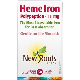 NEW ROOTS HERBAL New Roots Herbal Heme Iron Polypeptide for Men & Women, 30 V-Capsules - Supports Healthy Iron Levels and Red Blood Cell Formation, Iron Supplement with Vitamin C Complex for Optimal Absorption