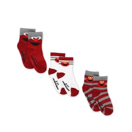 Sesame Street Elmo Baby Toddler Boy's Girl's 3 Pack Crew Socks with Grippers (4-5T, Red)