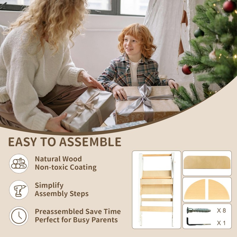 Foldable Toddler Tower Preassembled Kitchen Step Stool, Folding Tower for