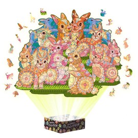 Wooden Jigsaw Puzzles for Adults - Bunny, 300 pcs,11.8"x14.6", Beautiful Gift Package, Unique Shape Best Gift for Adults and Kids,Animal JigsawsFamily Puzzle Games