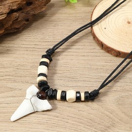 COLORFUL BLING Shark Tooth Pendant Necklaces Shark Teeth Wax Rope Necklace Summer Beach Resin Tooth Shaped Pendant Surfer Leather Necklaces for Women Men, Resin