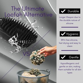 Avilana Avilana Silicone Exfoliating Body Scrubber ?C Dual-Sided Silicone Loofah for Shower, Body Scrubber for Men & Women, Gentle Loofa Alternative, Easy-to-Clean Silicone Body Scrubber (S3-Black)