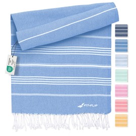 Fit-Flip Hammam towel - Beach towel XXL made from 100% recycled cotton - Quick-drying Turkish hammam beach towels, fouta, pestemal Turkish towels ideal as a Turkish blanket – Blue – 100x200cm Sultan