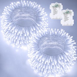 2 Pack String Lights Battery Operated with Timer, 66FT 200 LED Waterproof Battery Twinkle Lights, 8 Modes Fairy Light for Indoor & Outdoor Party Bedroom Garland Tree Christmas Decorations (Cool White)