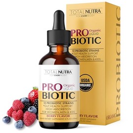 Probiótico líquido orgánico USDA para niños, mujeres y hombres. Gotas probióticas para niños pequeños con mezcla de prebióticos de alfalfa y...       