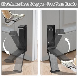 Kickdown Door Stopper with Rubber Tip, No-Drilling Door Holder to Keep Door Open, One Touch Flip Down Door Stop (Black)