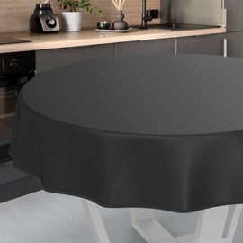 ANRO Oilcloth Tablecloth, Washable, Oilcloth, Garden Tablecloth, Outdoor, Indoor, Round, 140 cm with Hem, Black