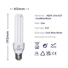 Aqua-Terra Lighting 15W Cool Blue Moon Replacement Bulb for The Fish Pod 48/64 and 120 Litre Aquarium - E27 Standard Screw Base - Ideal for Chilled Out After Dark Lighting Effect