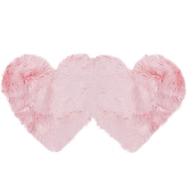 PiccoCasa Double Heart Shaped Soft Faux Sheepskin Fur Plush Area Rugs for Home Living Room Balcony Sofa Floor Mat Bedroom 4ftx2ft Light Pink