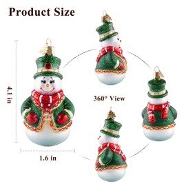 HZYC Christmas Ornaments,Glass Blown Ornaments for Christmas Tree,Badge Top Hat Snowman Collection Figurine Hanging Ornaments,Christmas Decorations for Xmas Tree Holiday Party Daily Gifts