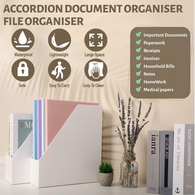 Pack of 2 A4 Document Folders, Folder with 5 Compartments,