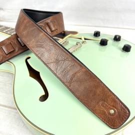 Walker & Williams G-54 Chestnut Brown Natural Finish Handmade Guitar Strap with Padded Glove Leather Back For Acoustic, Electric, And Bass Guitars