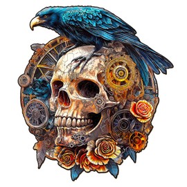 KaayeeWood Wooden Puzzle for Adults, Mechanical Skull and Raven Wooden Puzzle, Unique Wooden Puzzle with Gift Box, Gifts for Children and Adults (34 x 30.2 cm, 240 Pieces)