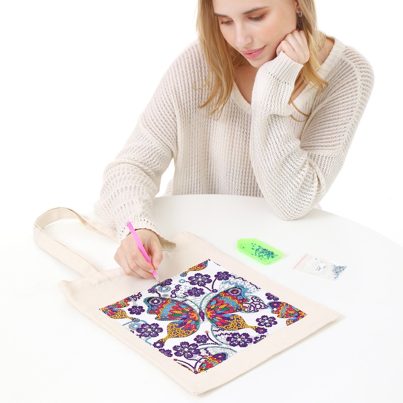 DIY Diamond Painting Shopping Bag Rhinestones Painting Tote Bag with