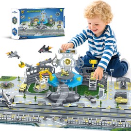 Military Base Toy, Army Toys Set with 14 Vehicles Airplane Tank Trucks Helicopter Fighter Jet, Play Mat with Army Men Action Figures and Accessories, Birthday Gift for Kids